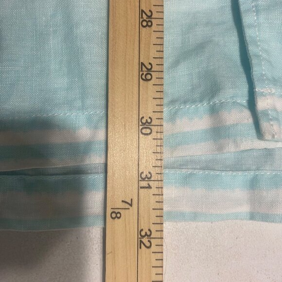 Caribbean 100% Linen Button Up Shirt Mens L Blue Striped Short Sleeve Coastal Re - Picture 8 of 9